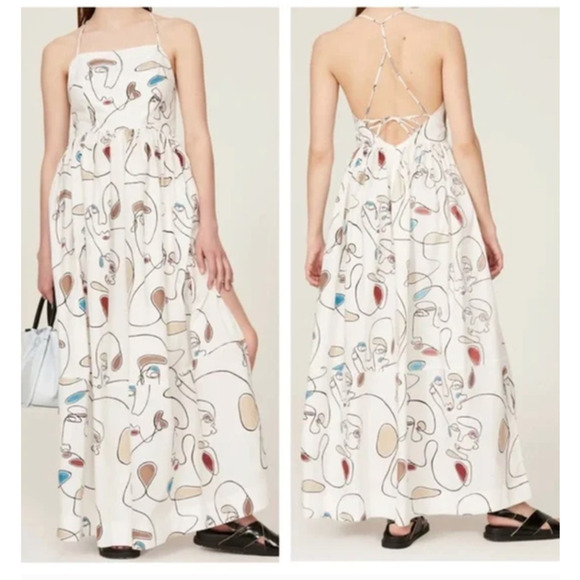 Bassike Faces Dress Print Knot Maxi White Size M - Picture 1 of 13